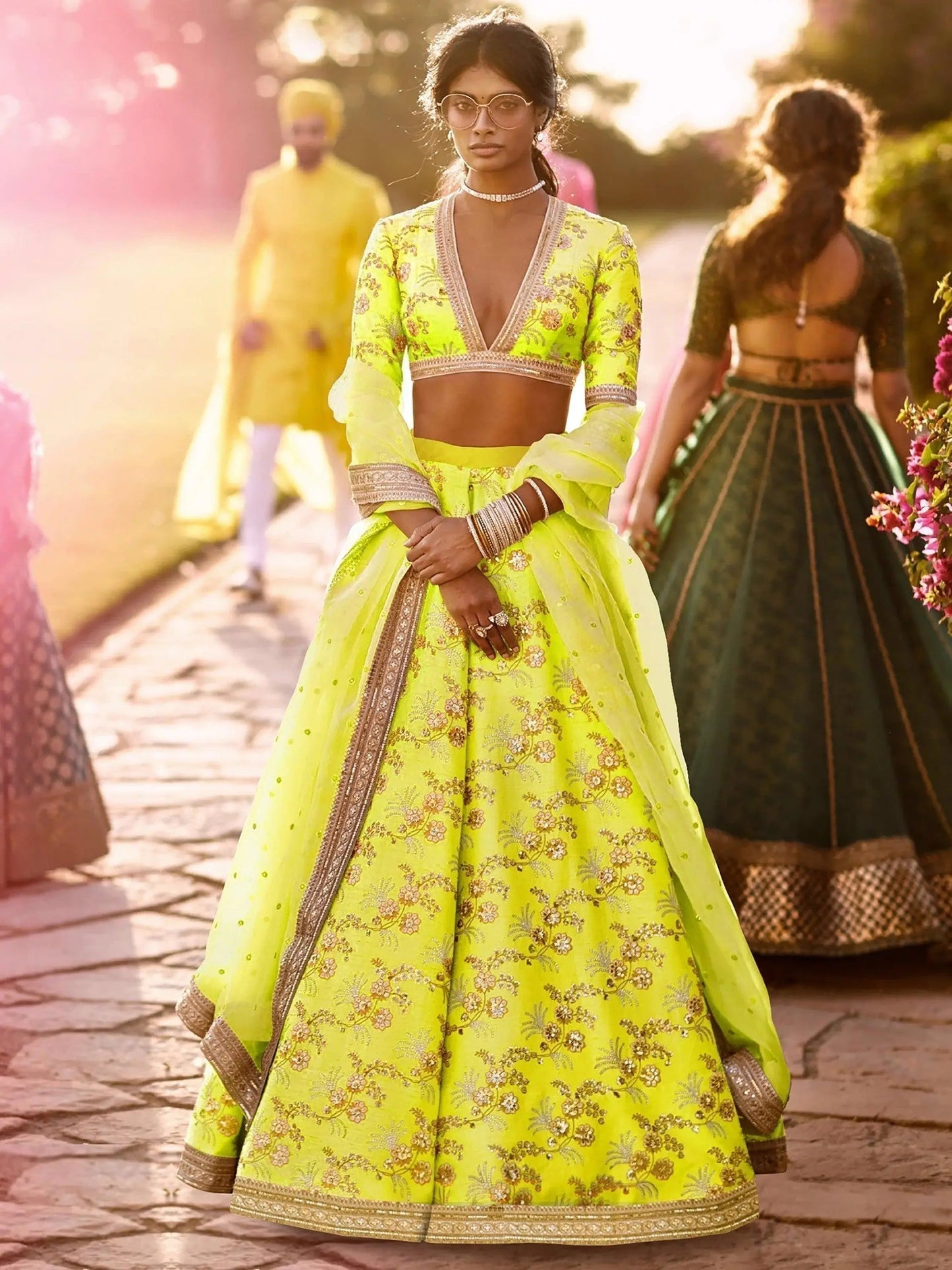 Hypnotic Neon Colored Wedding Wear Embroidered Satin Lehenga Choli - Zeel Clothing