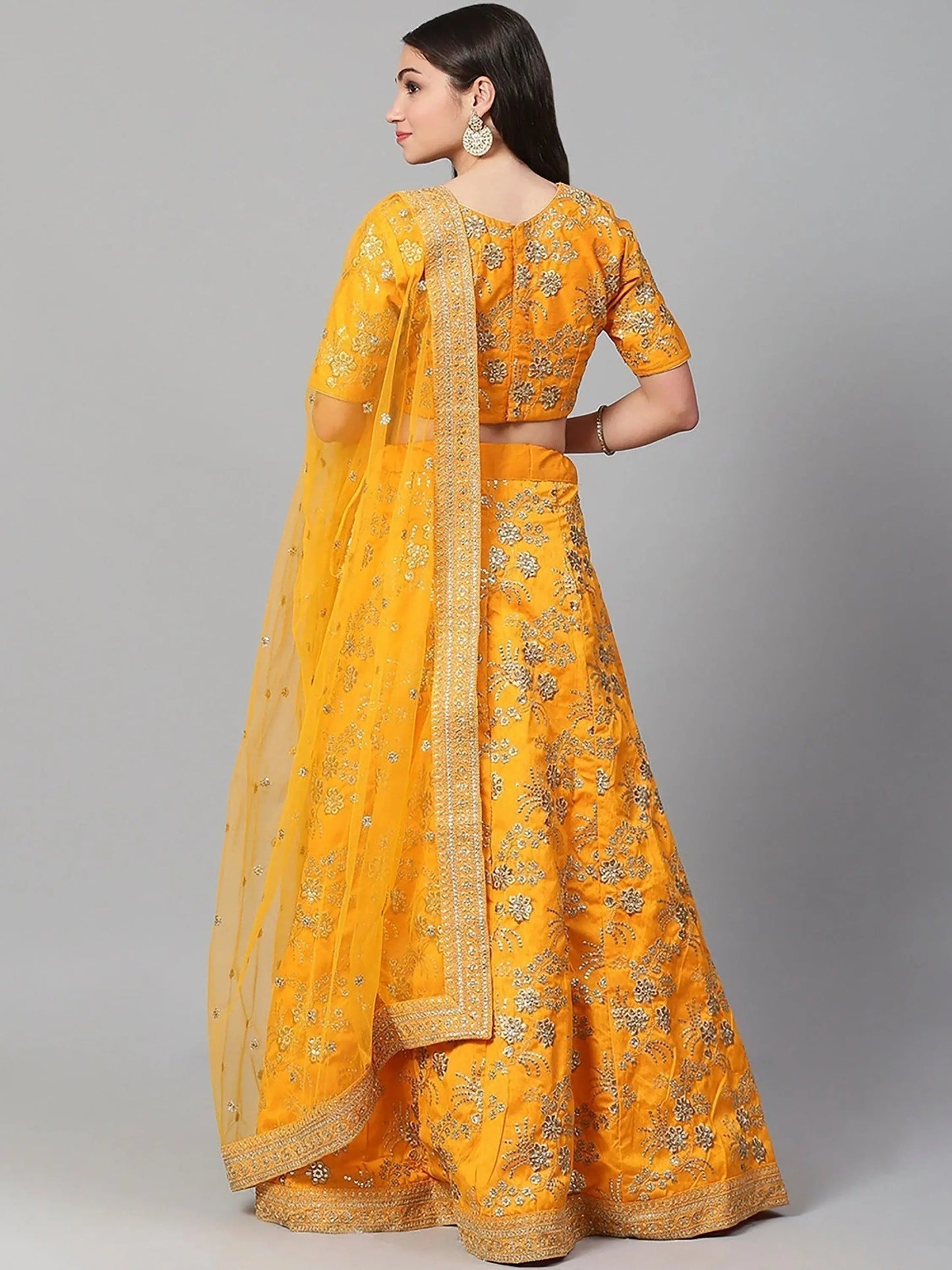 Hypnotic Yellow Colored Wedding Wear Embroidered Satin Lehenga Choli - Zeel Clothing