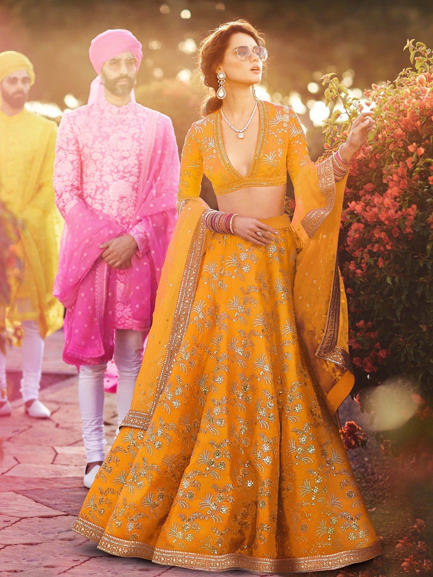 Hypnotic Yellow Colored Wedding Wear Embroidered Satin Lehenga Choli - Zeel Clothing