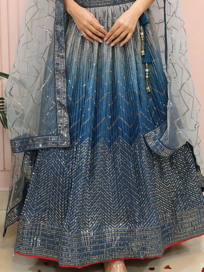 Impressive Blue Sequins Chinon Party Wear Lehenga Choli With Dupatta - Zeel Clothing