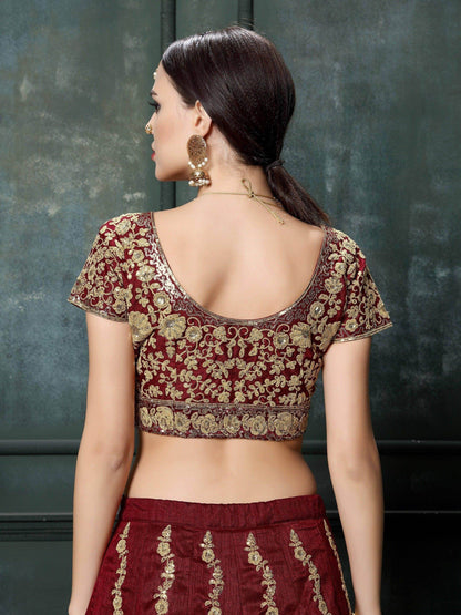 Impressive Maroon Colored Designer Partywear Raw Silk Lehenga Choli - Zeel Clothing