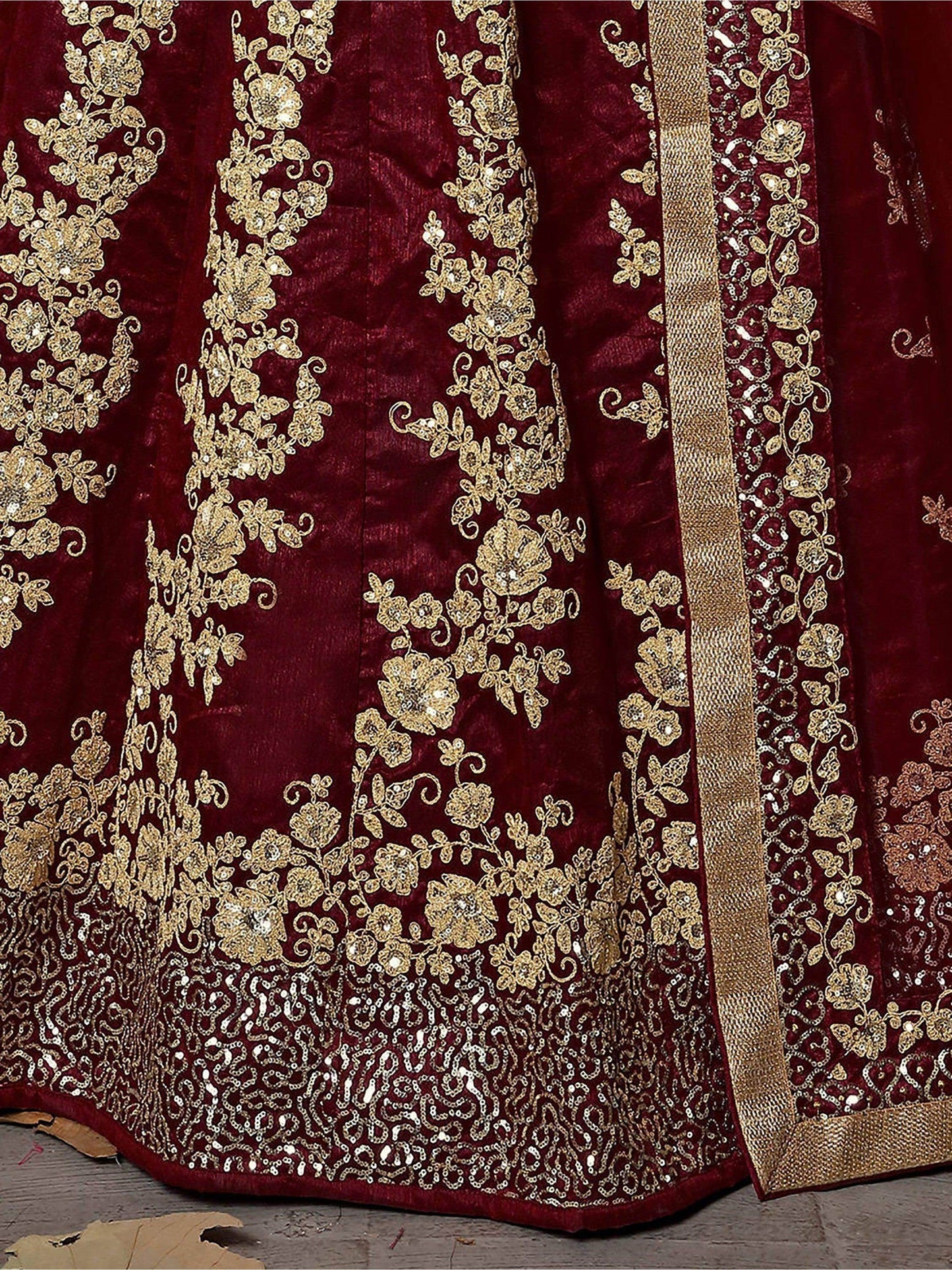 Impressive Maroon Colored Designer Partywear Raw Silk Lehenga Choli - Zeel Clothing