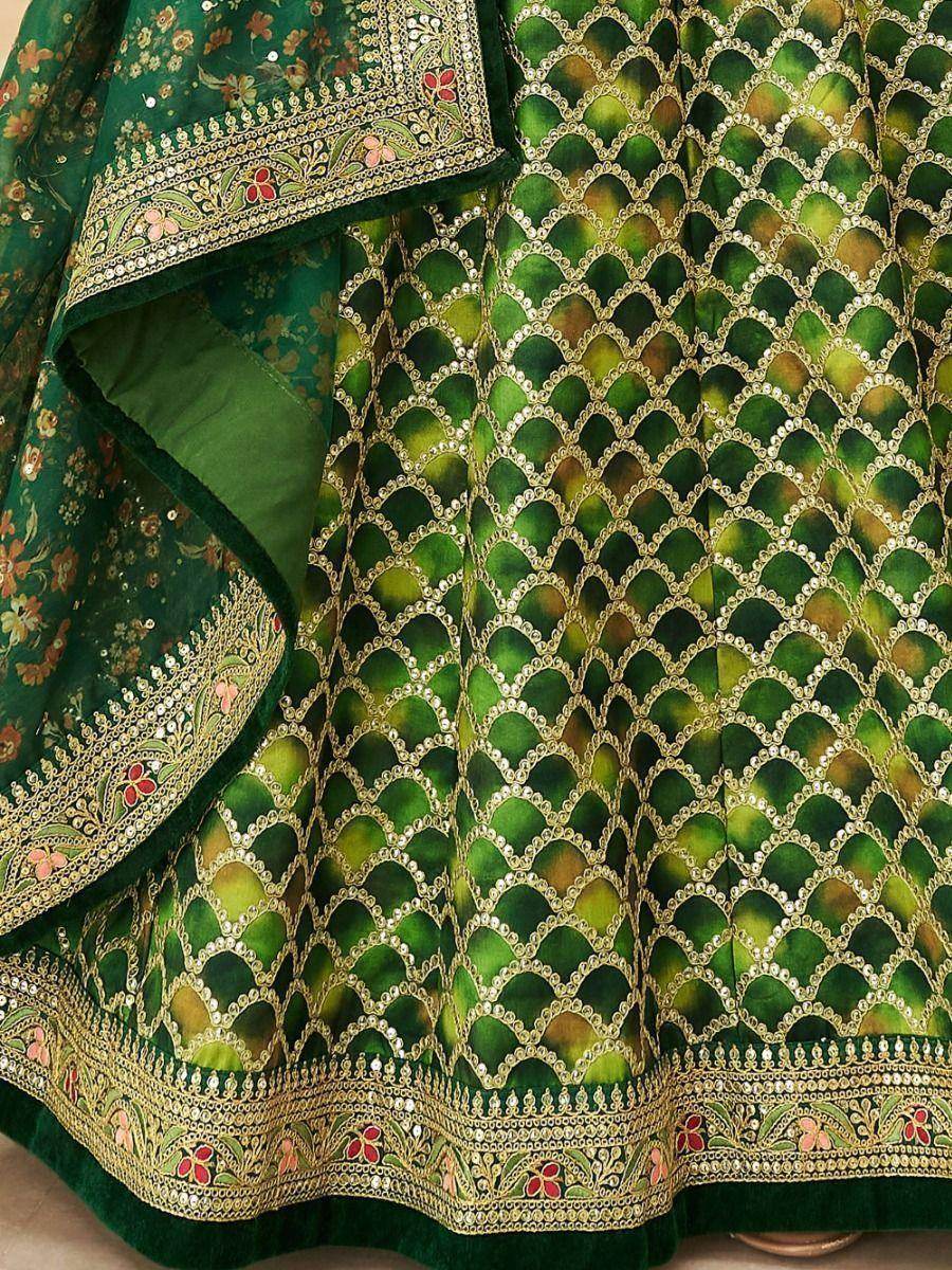 Improbable Green Sequins Art Silk Engagement Wear Lehenga Choli - Zeel Clothing