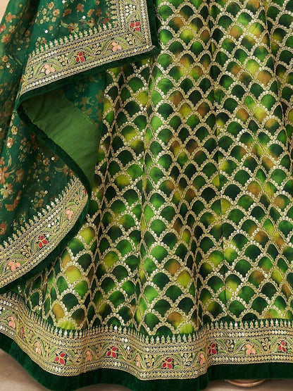 Improbable Green Sequins Art Silk Engagement Wear Lehenga Choli - Zeel Clothing