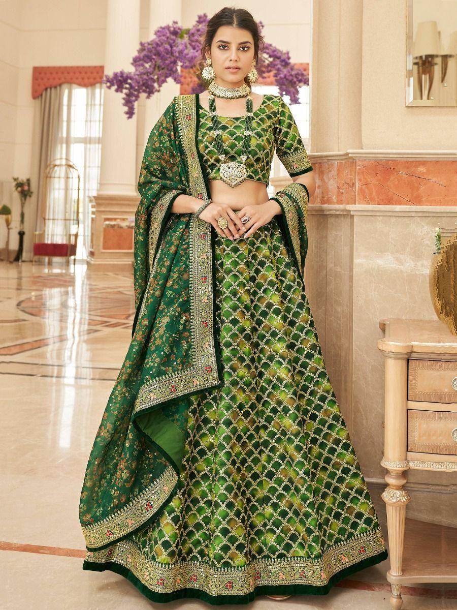 Improbable Green Sequins Art Silk Engagement Wear Lehenga Choli - Zeel Clothing
