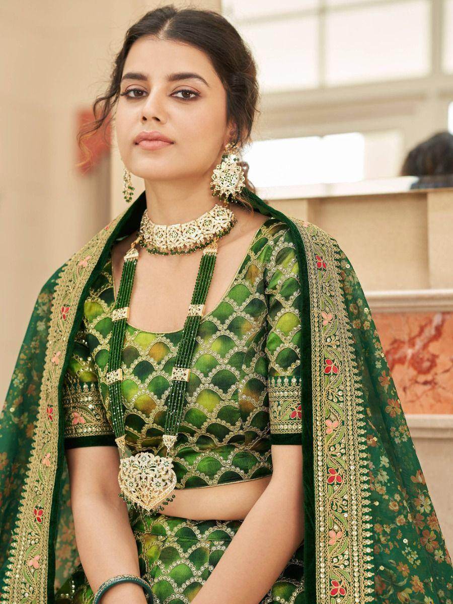Improbable Green Sequins Art Silk Engagement Wear Lehenga Choli - Zeel Clothing