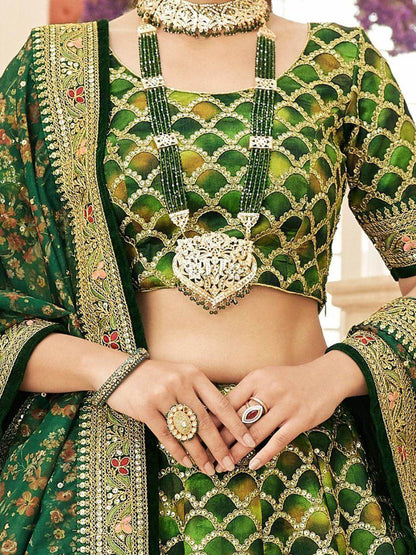 Improbable Green Sequins Art Silk Engagement Wear Lehenga Choli - Zeel Clothing