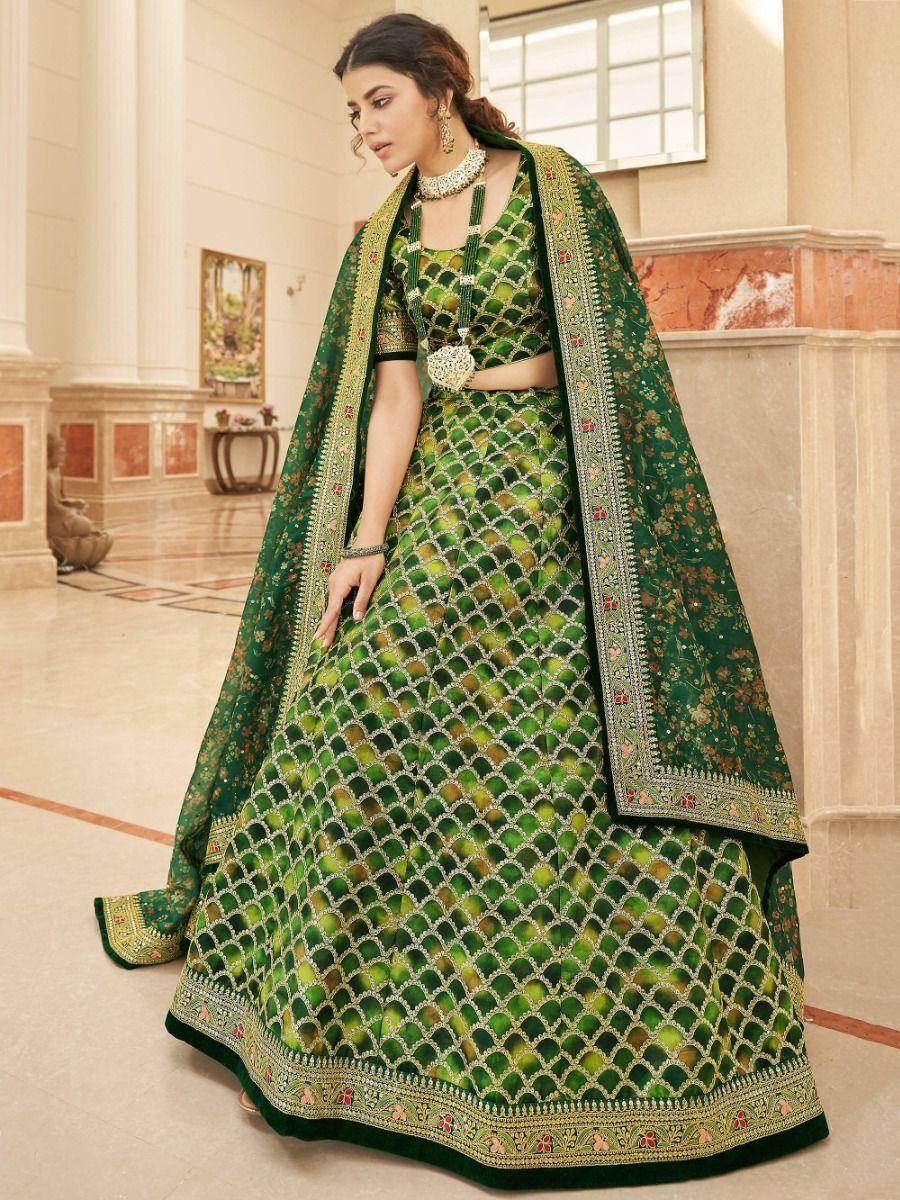 Improbable Green Sequins Art Silk Engagement Wear Lehenga Choli - Zeel Clothing