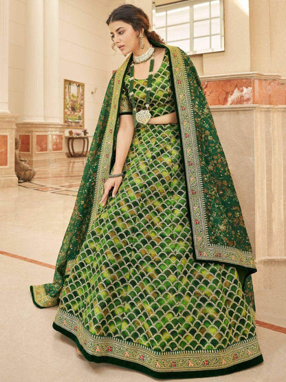 Improbable Green Sequins Art Silk Engagement Wear Lehenga Choli - Zeel Clothing