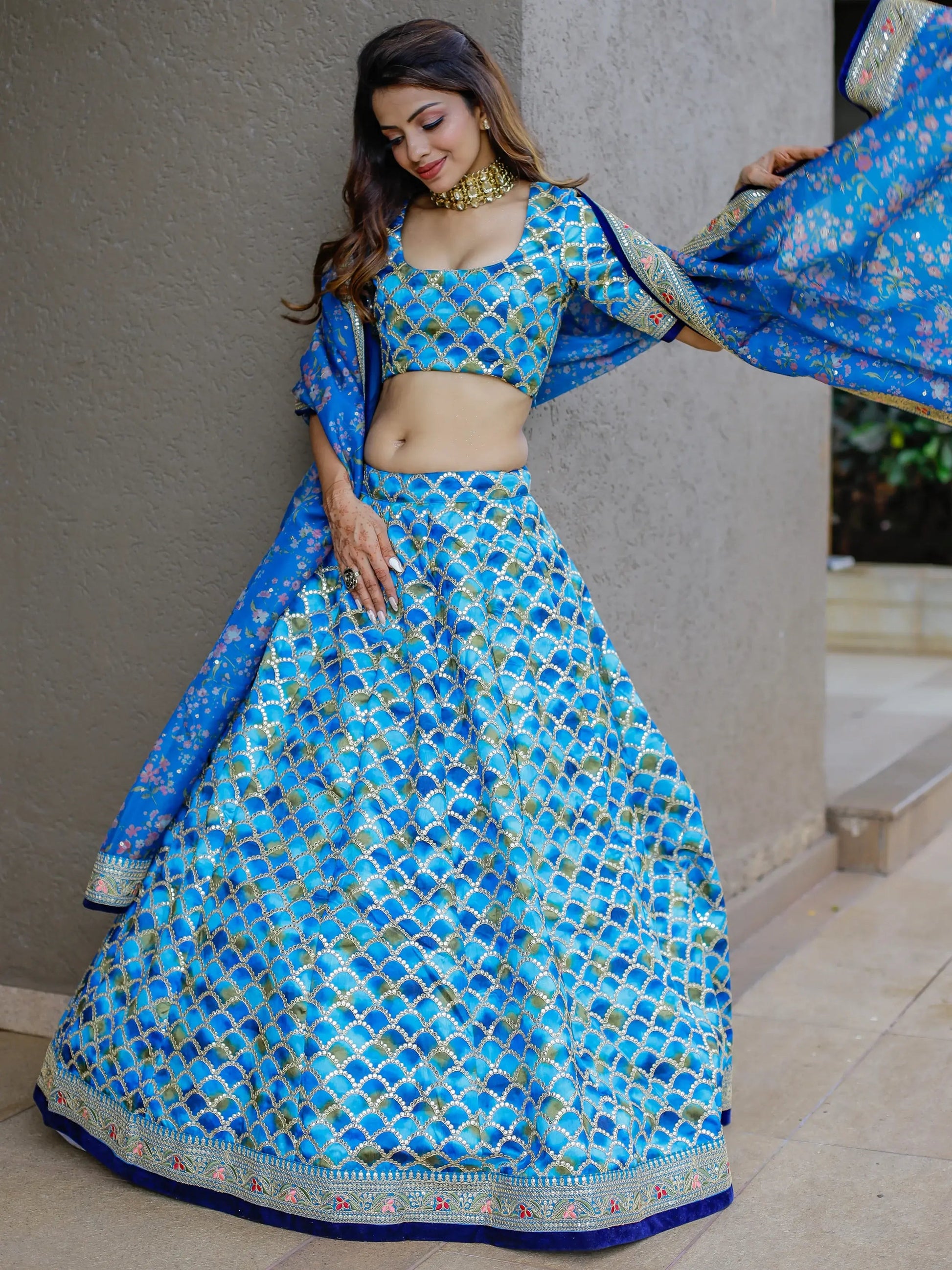Incredible Blue Sequins Work Art Silk Sangeet Wear Lehenga Choli - Zeel Clothing