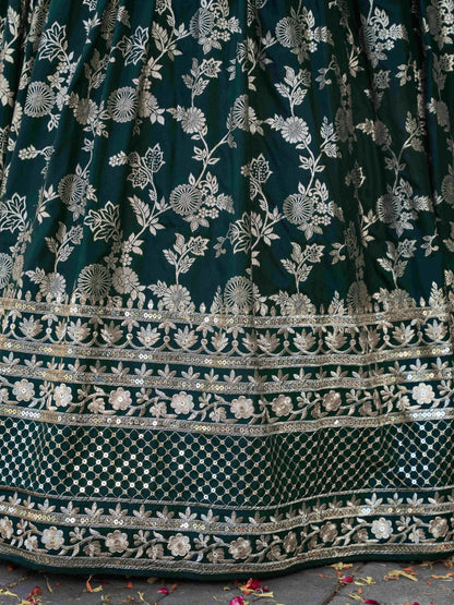 Incredible Green Ceremonial Wear Zari Embroidery Lehenga Choli With Dupatta - Zeel Clothing