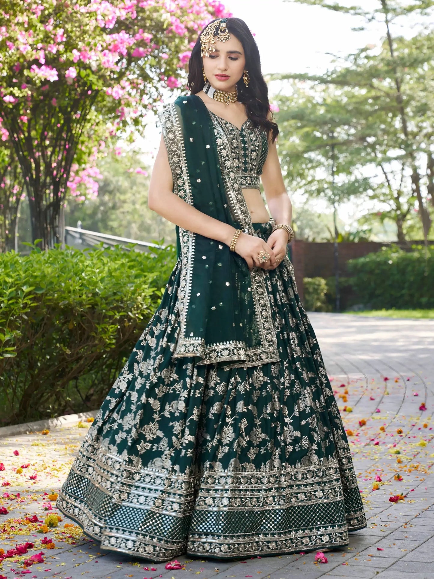 Incredible Green Ceremonial Wear Zari Embroidery Lehenga Choli With Dupatta - Zeel Clothing