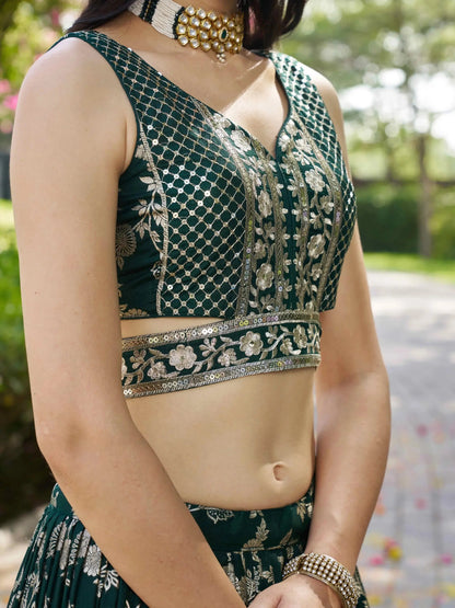 Incredible Green Ceremonial Wear Zari Embroidery Lehenga Choli With Dupatta - Zeel Clothing