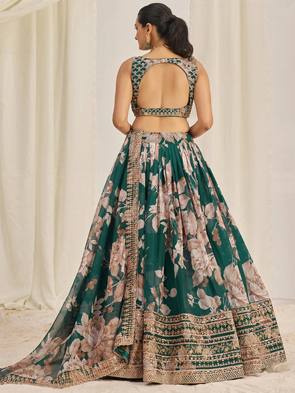 Incredible Green Sequins Organza Mehendi Wear Lehenga Choli - Zeel Clothing