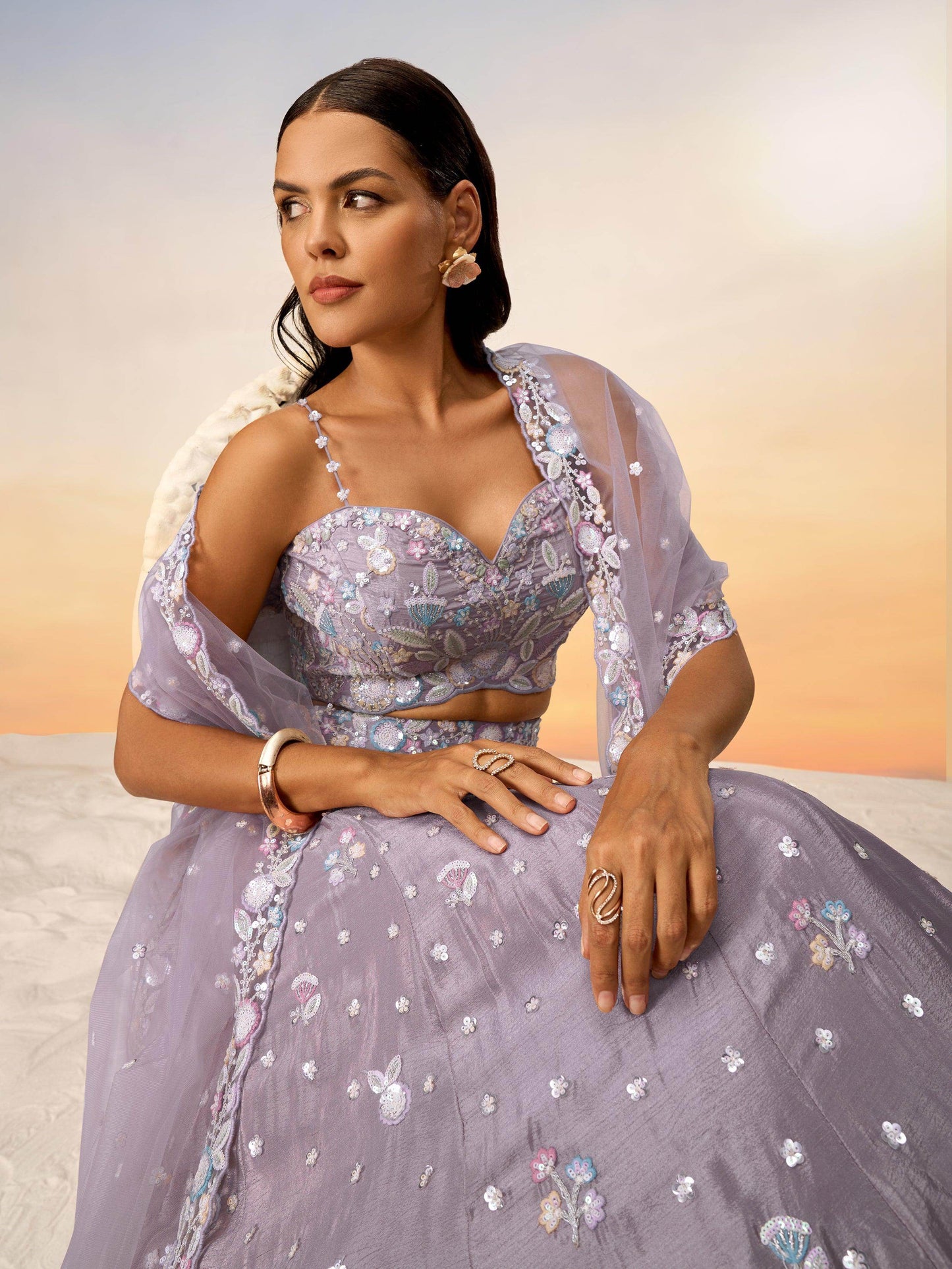 Incredible Mauve Sequins Chiffon Designer Lehenga Choli With Dupatta - Zeel Clothing