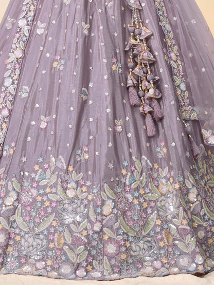 Incredible Mauve Sequins Chiffon Designer Lehenga Choli With Dupatta - Zeel Clothing