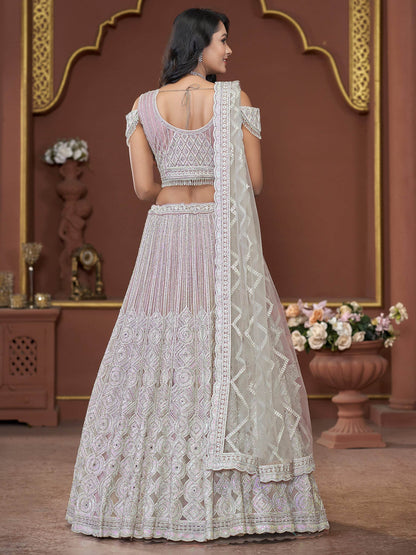 Incredible Pink Jarkan Work Net Engagement Wear Lehenga Choli - Zeel Clothing