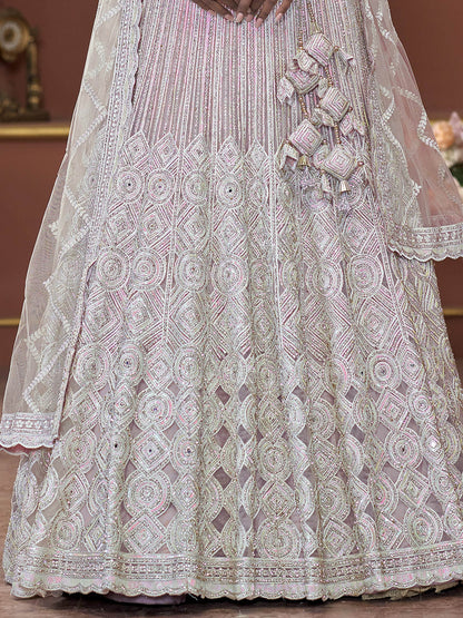 Incredible Pink Jarkan Work Net Engagement Wear Lehenga Choli - Zeel Clothing