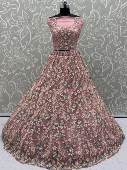 Incredible Pink Sequins Embroidery Net Bridesmaid Lehenga Choli With Dupatta - Zeel Clothing