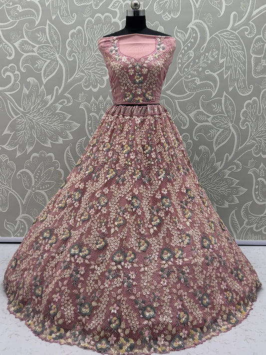 Incredible Pink Sequins Embroidery Net Bridesmaid Lehenga Choli With Dupatta - Zeel Clothing