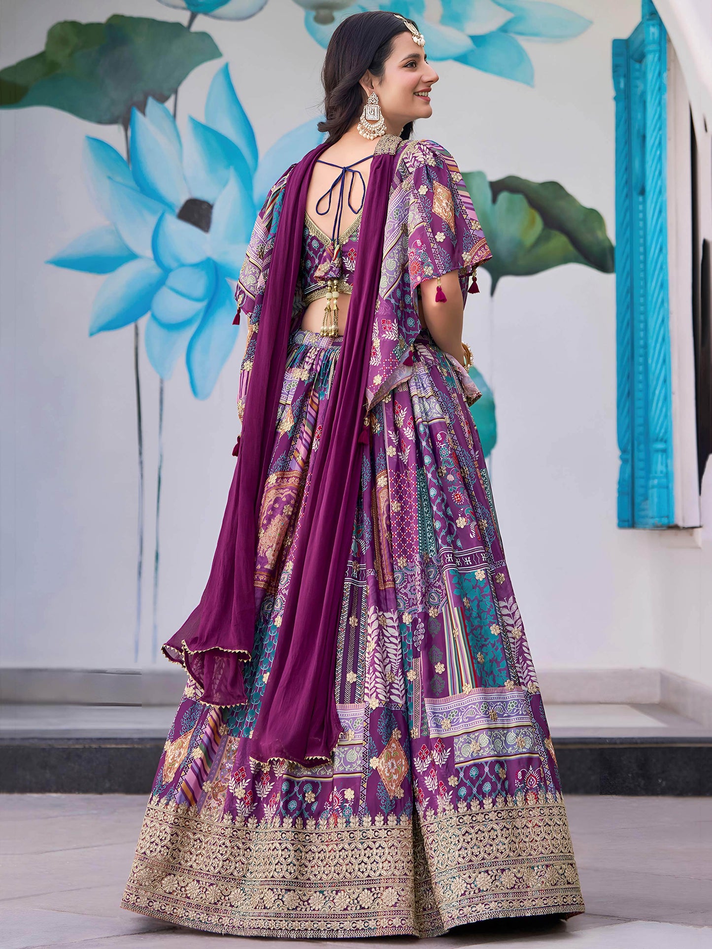 Incredible Purple Embroidered Chinon Event Wear Lehenga Choli With Dupatta - Zeel Clothing