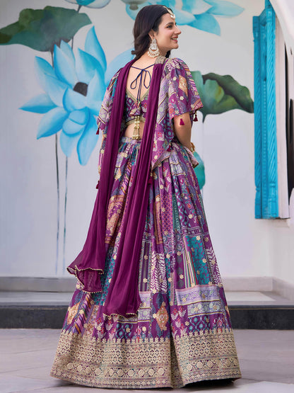 Incredible Purple Embroidered Chinon Event Wear Lehenga Choli With Dupatta - Zeel Clothing