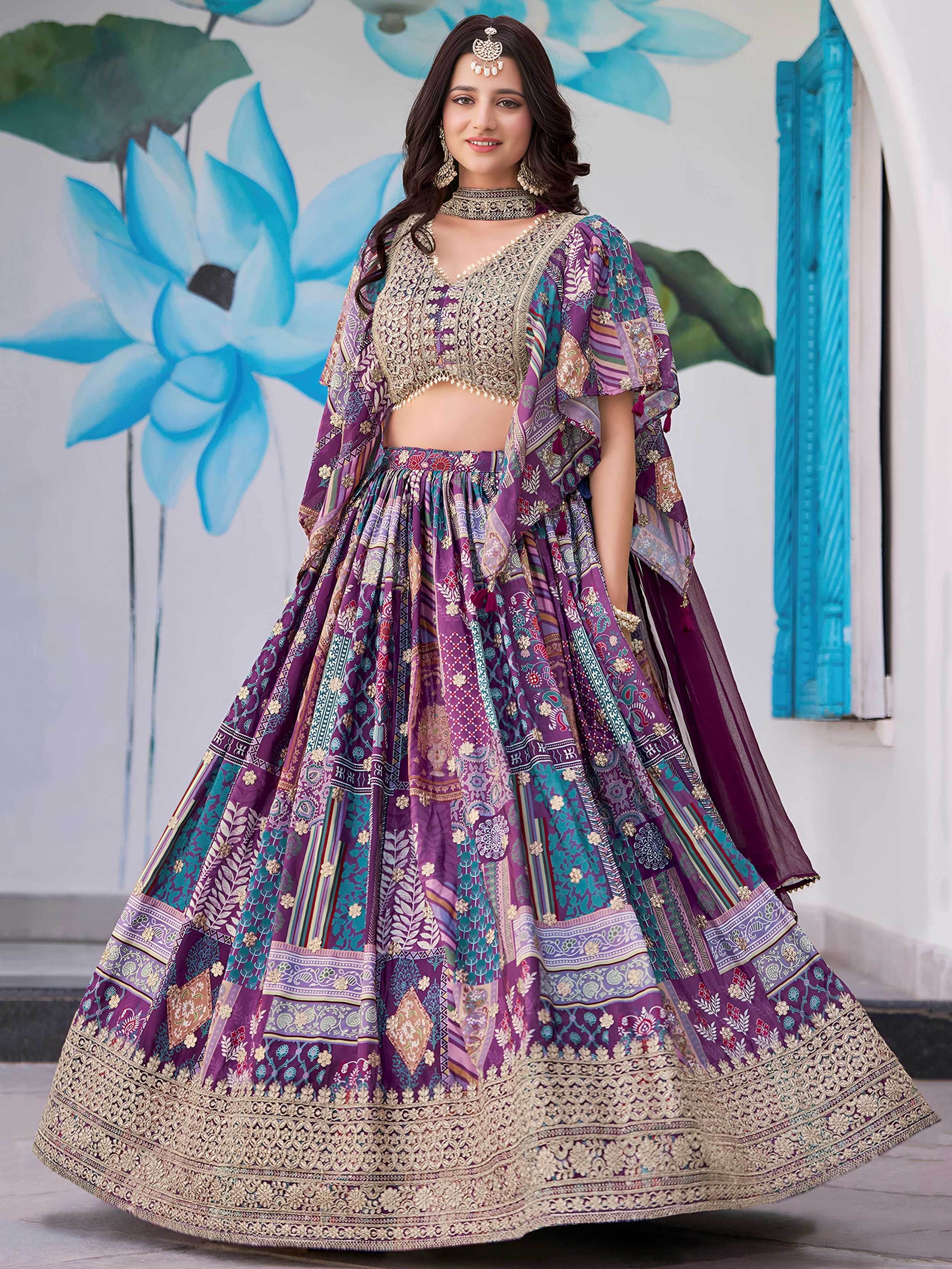 Incredible Purple Embroidered Chinon Event Wear Lehenga Choli With Dupatta - Zeel Clothing