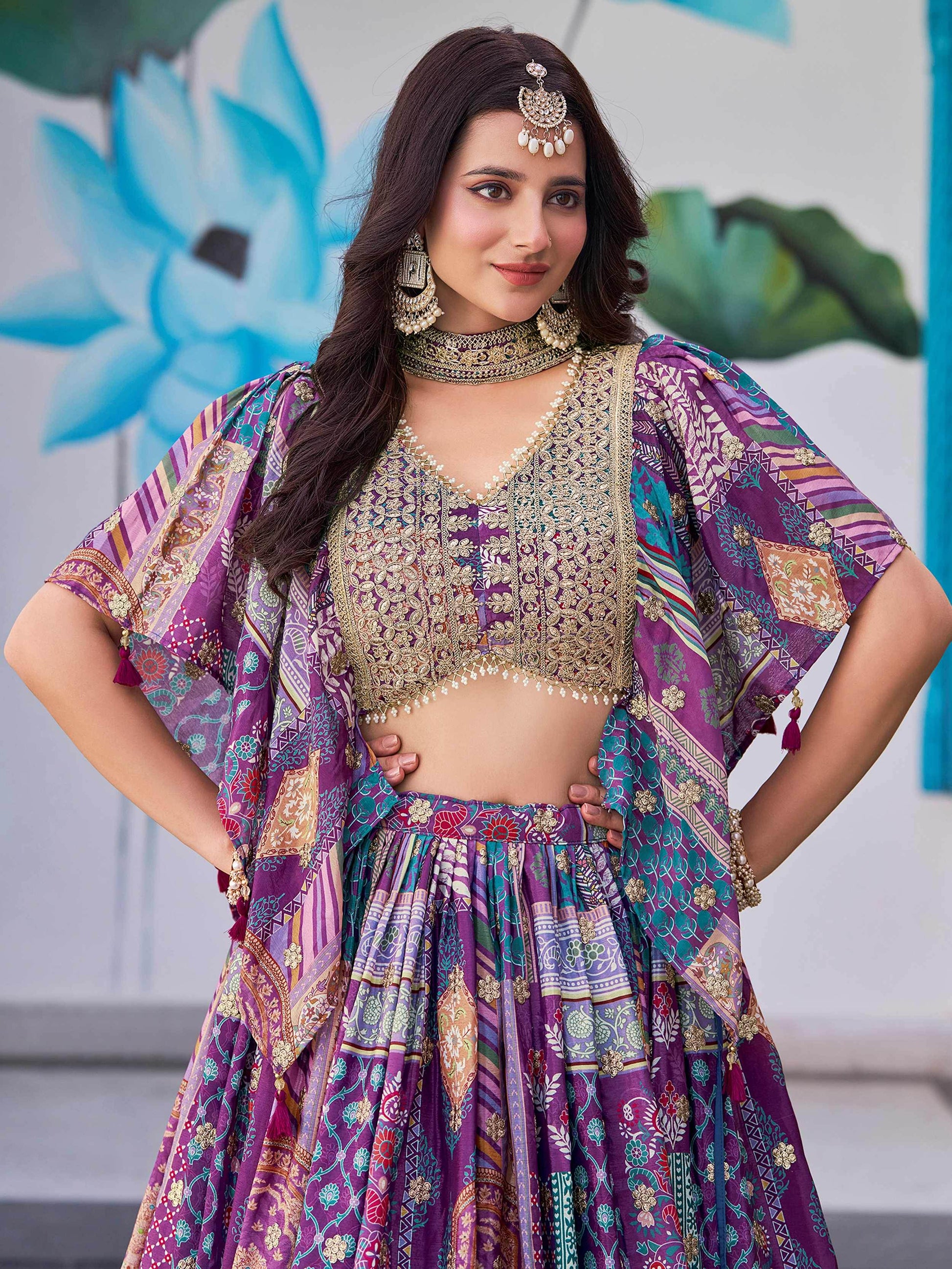 Incredible Purple Embroidered Chinon Event Wear Lehenga Choli With Dupatta - Zeel Clothing