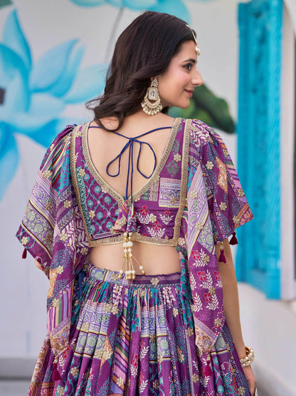 Incredible Purple Embroidered Chinon Event Wear Lehenga Choli With Dupatta - Zeel Clothing