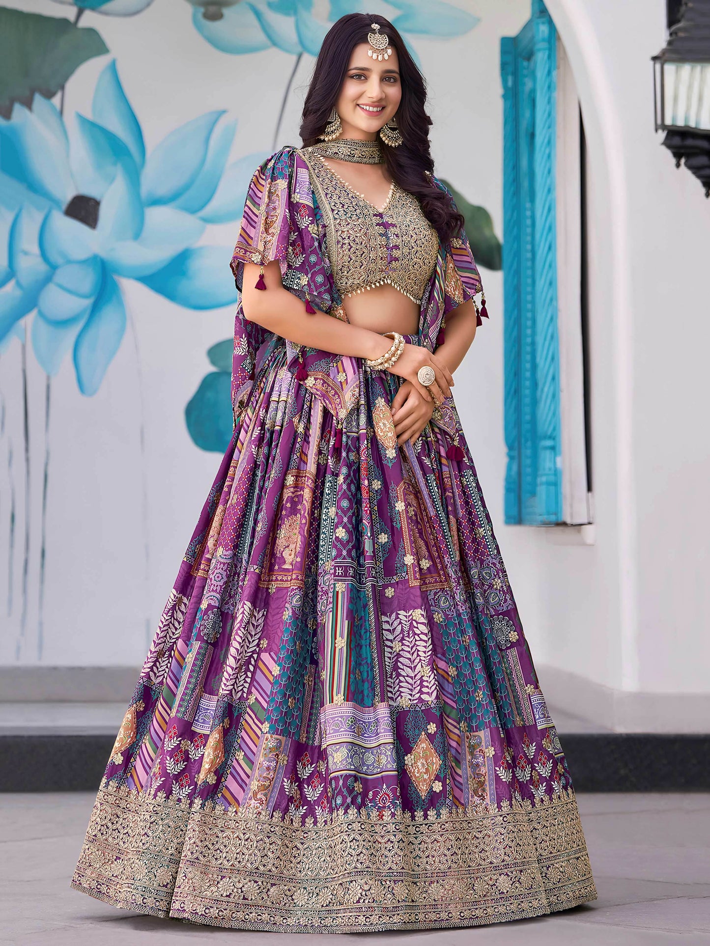 Incredible Purple Embroidered Chinon Event Wear Lehenga Choli With Dupatta - Zeel Clothing