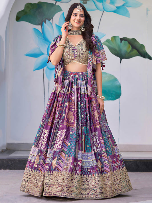 Incredible Purple Embroidered Chinon Event Wear Lehenga Choli With Dupatta - Zeel Clothing