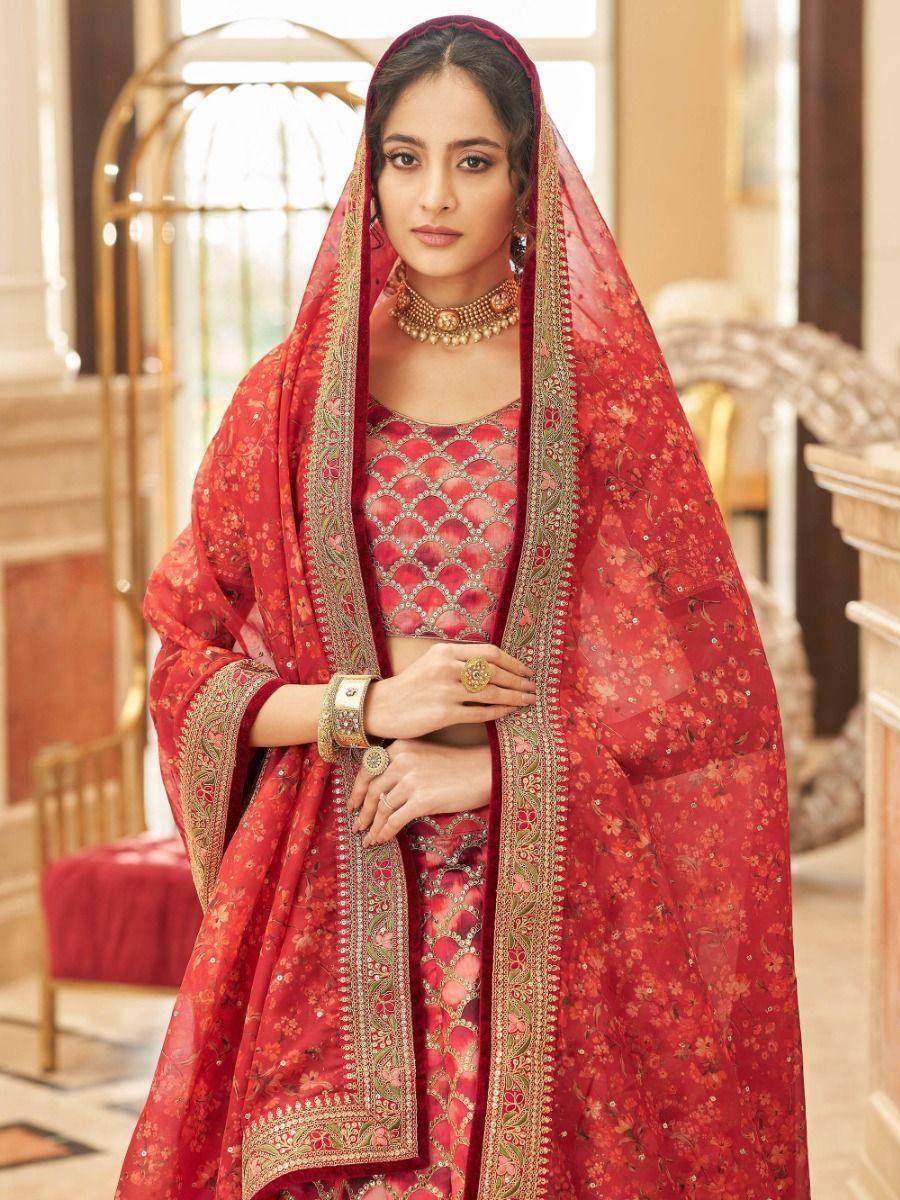 Incredible Red Embroidered Art Silk Traditional Wear Lehenga Choli - Zeel Clothing