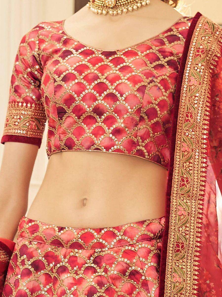 Incredible Red Embroidered Art Silk Traditional Wear Lehenga Choli - Zeel Clothing