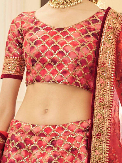 Incredible Red Embroidered Art Silk Traditional Wear Lehenga Choli - Zeel Clothing