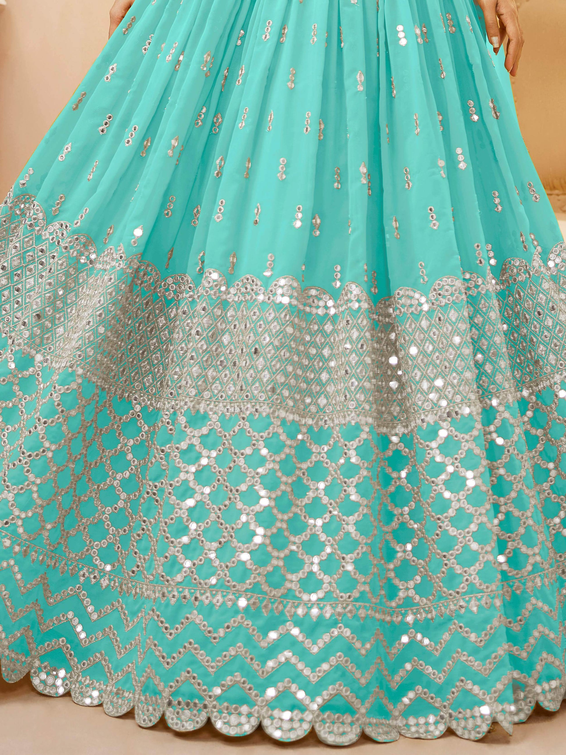 Incredible Sky Blue Sequins Georgette Engagement Wear Lehenga Choli - Zeel Clothing