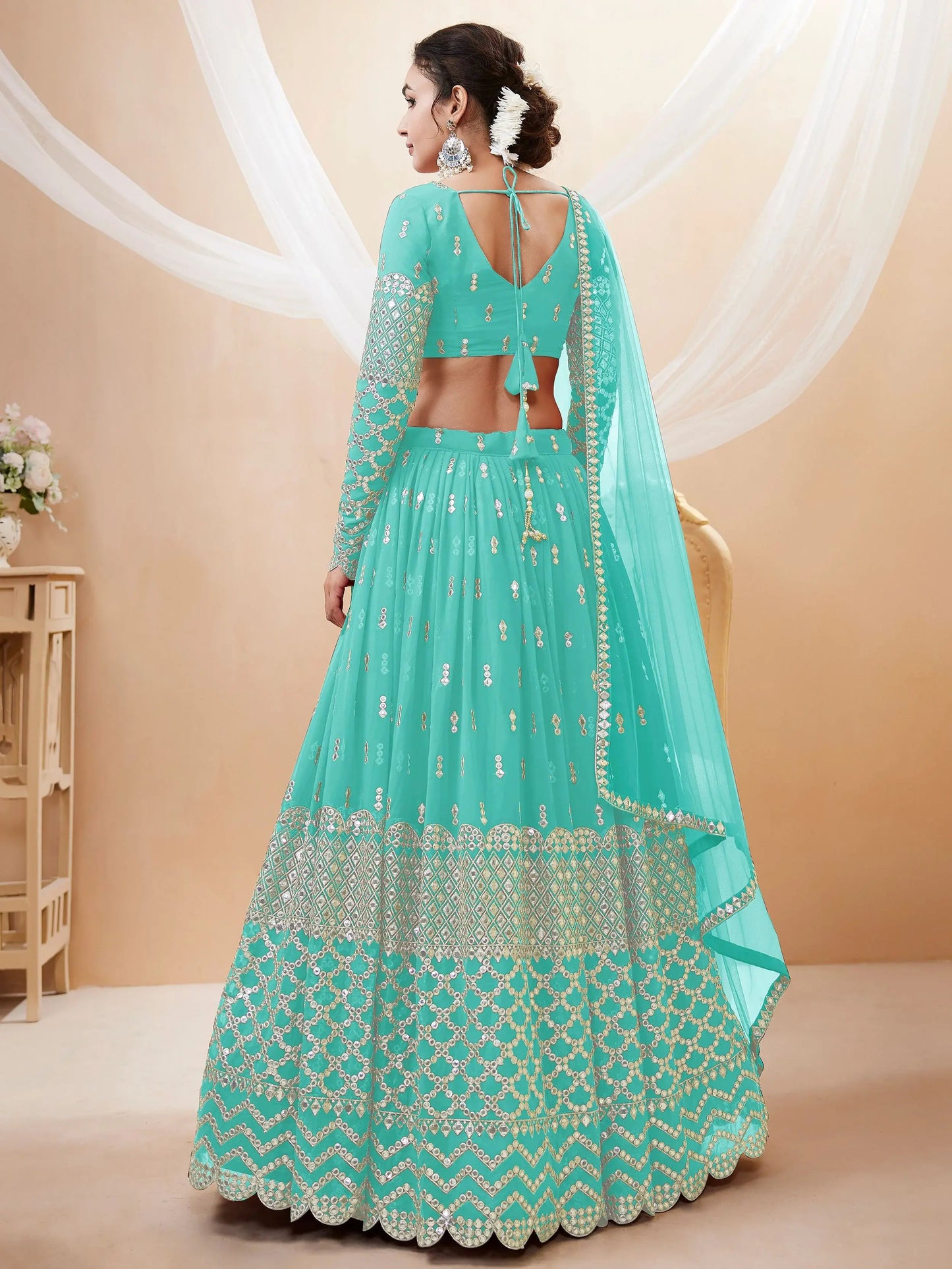 Incredible Sky Blue Sequins Georgette Engagement Wear Lehenga Choli - Zeel Clothing
