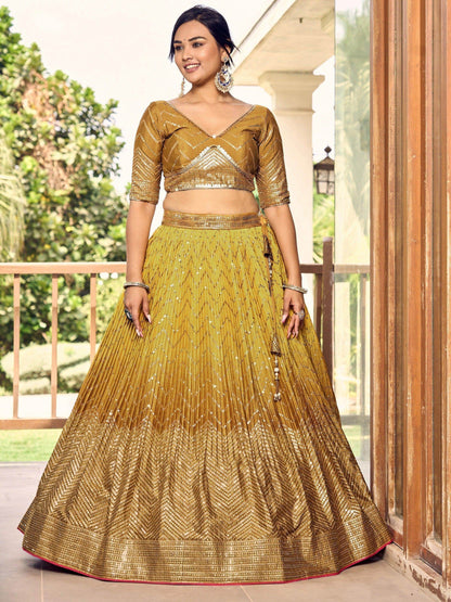 Incredible Yellow Sequins Chinon Haldi Wear Lehenga Choli With Dupatta - Zeel Clothing