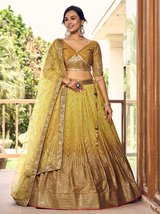 Incredible Yellow Sequins Chinon Haldi Wear Lehenga Choli With Dupatta - Zeel Clothing