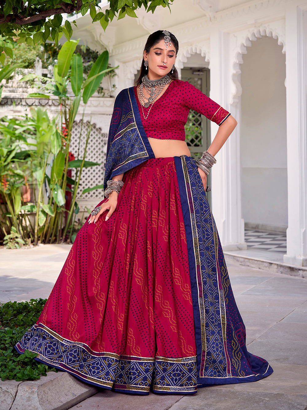 Pink Color Bandhej Print With Gotta Patti Lace Tasar Silk Lehenga Choli