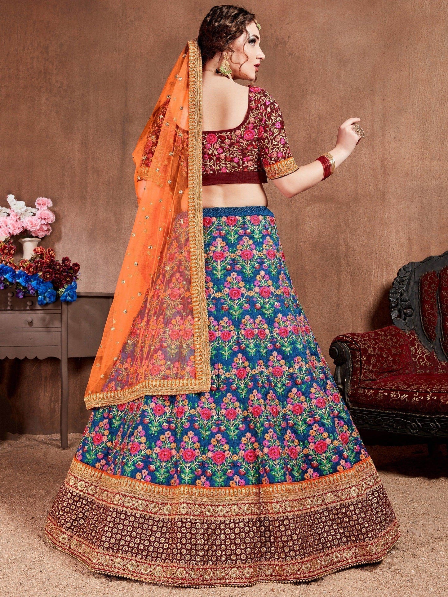 Intricate Blue Colored Bridal wear Embroidered Lehenga Choli - Zeel Clothing
