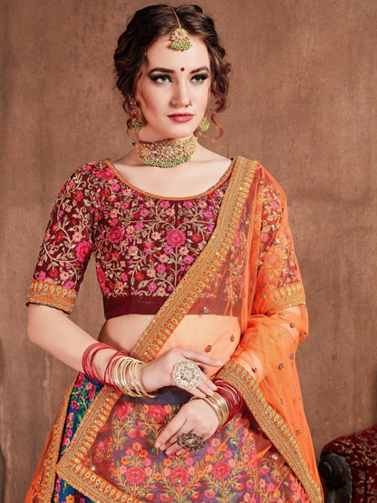 Intricate Blue Colored Bridal wear Embroidered Lehenga Choli - Zeel Clothing