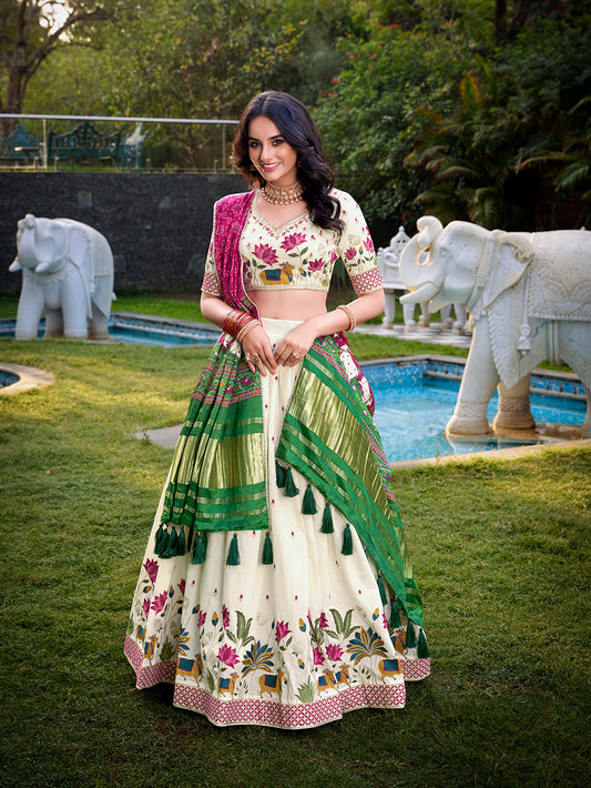 Lotus Design With Sequince And Thread Embroidery Work Khadi Cotton Lehenga Choli