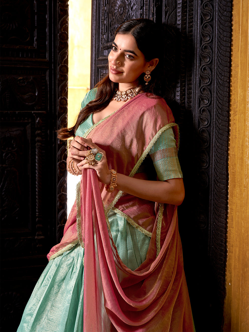 Sky Blue Color Zari Weaving Work Dupion Silk Lehenga Choli