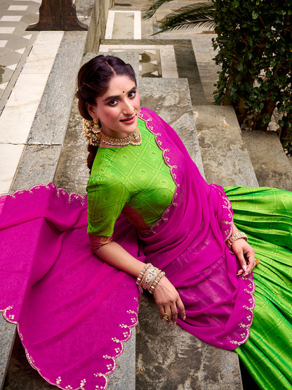 Parrot Color Zari Weaving Work Poly Cotton Lehenga Choli