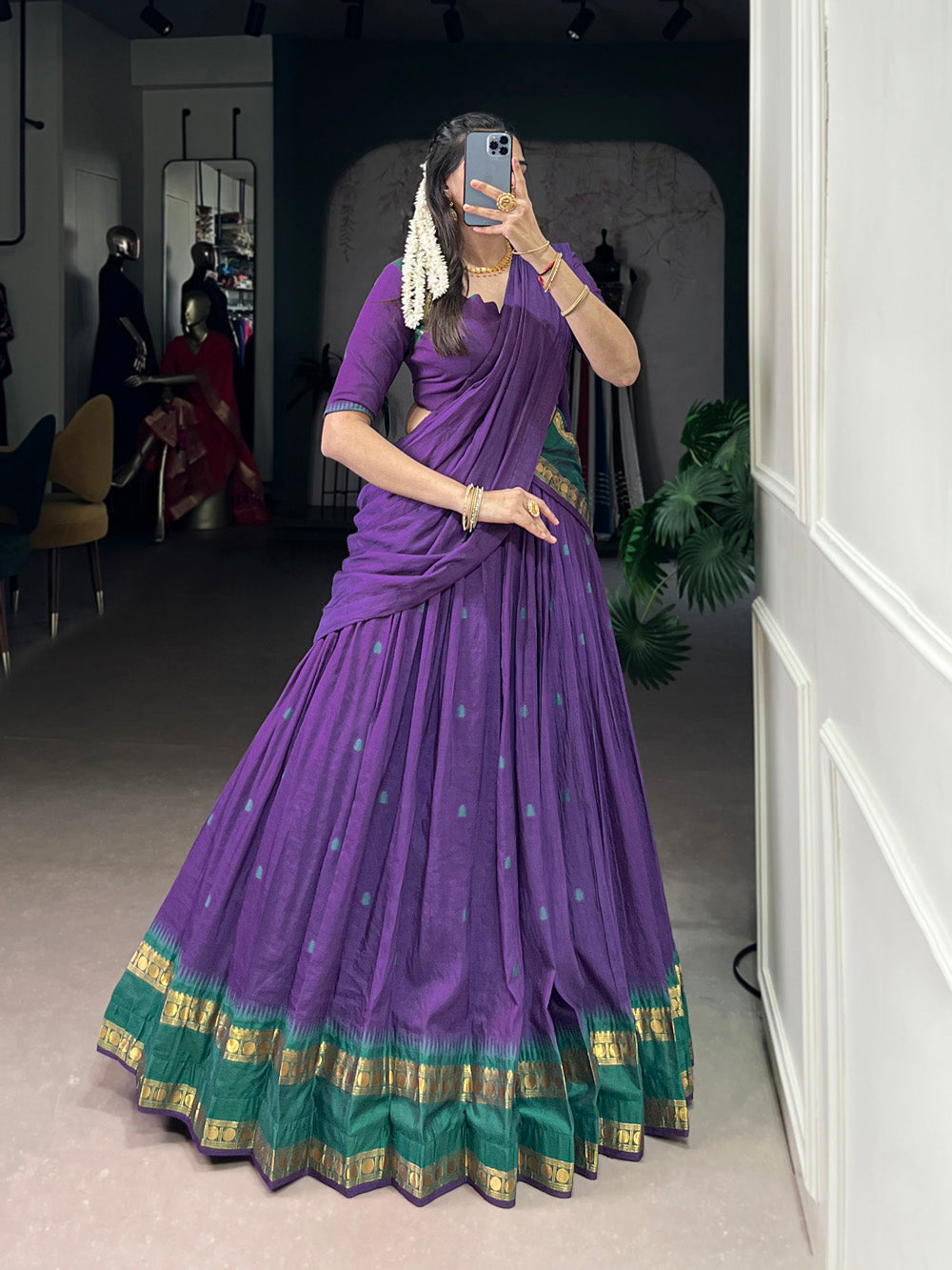 Purple Color Zari Weaving Work Chanderi Lehenga Choli