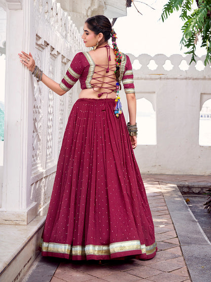 Maroon Color Zari Weaving Work With Embossed Design Chanderi Lehenga Choli
