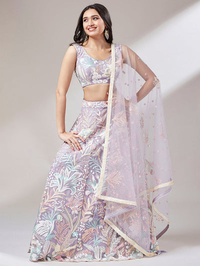 Beautiful Lavender Sequins Net Bridesmaid Lehenga Choli With Dupatta