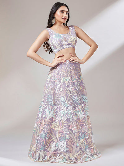 Beautiful Lavender Sequins Net Bridesmaid Lehenga Choli With Dupatta