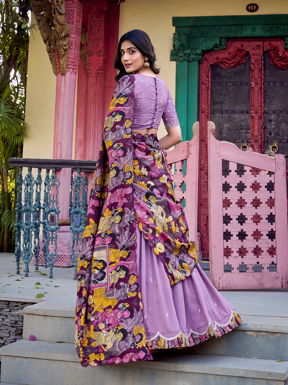 Lavender Color Sequins And Thread Embroidery Work Vichitra Silk Lehenga