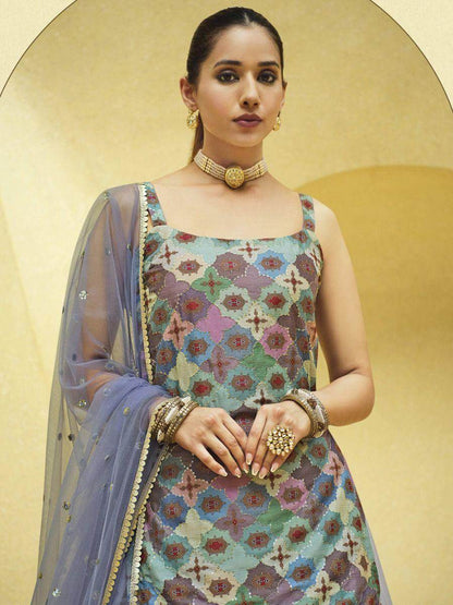 Lavender Sequins Embroidered Chinon Silk Lehenga Choli With Dupatta - Zeel Clothing